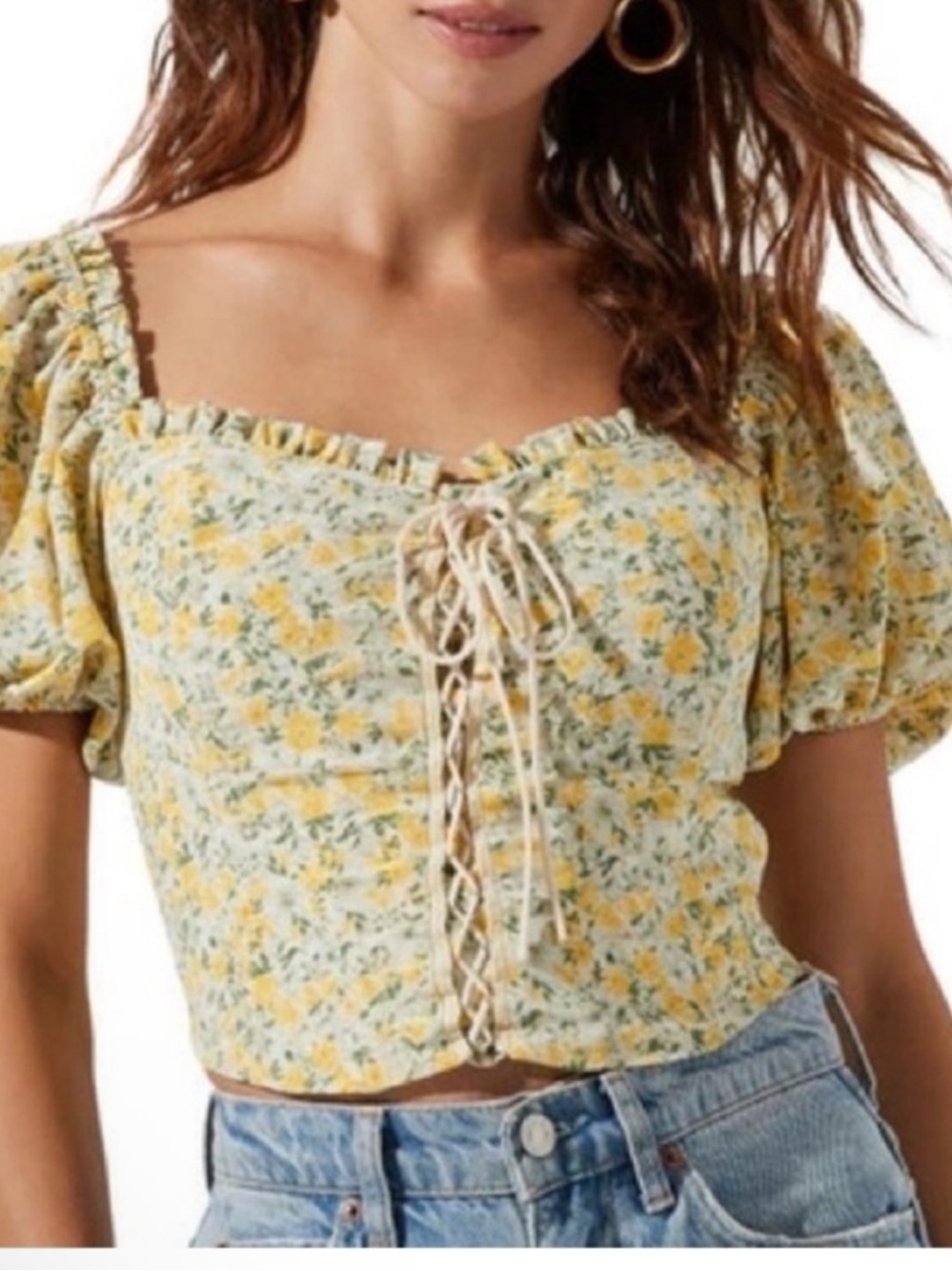 ASTR the Label Yellow Floral Corset Crop Top